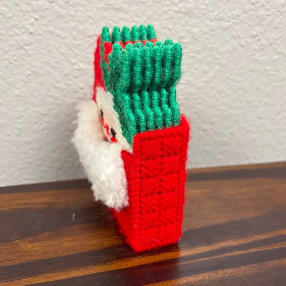 Plastic Canvas Needlepoint Stichery Handmade Santa Coaster Set of 6 Christmas
